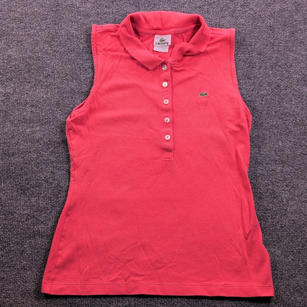 VTG IZOD Lacoste Sleeveless Polo Shirt Womens 38 Pink Cotton Pique Crocodile 80s